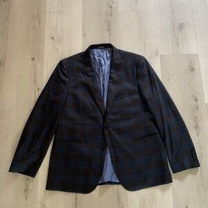 Enzo Tovare Mens 46R Wool Plaid Blazer Navy Brown Sartorial AMF Jacket E88944-1